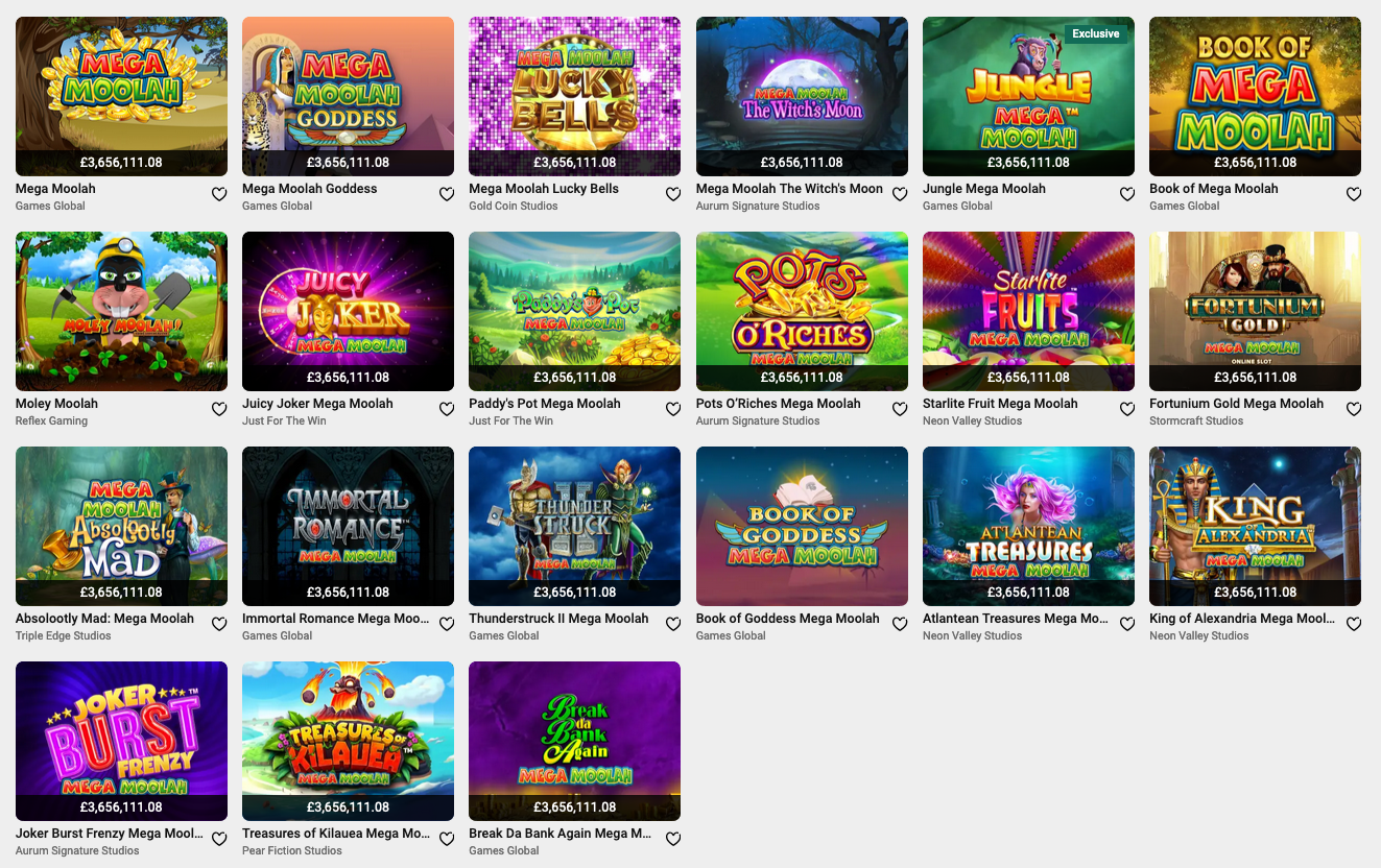 Mega Moolah jackpot slots screenshot